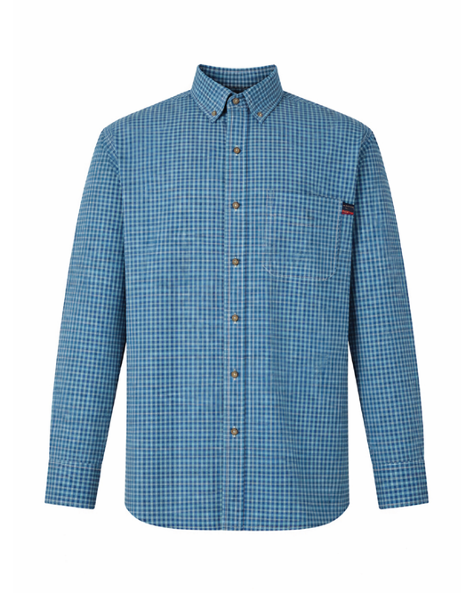 FORGE FR MEN'S Aqua Blue PLAID LONG SLEEVE BUTTON SHIRT