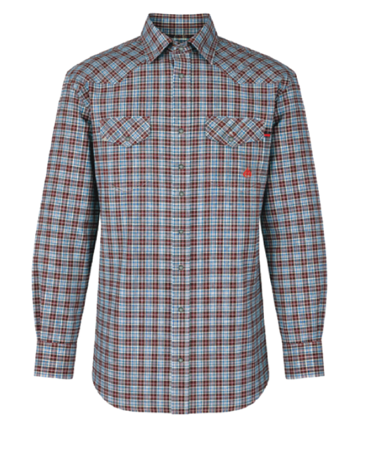 FORGE FR MEN'S Red Double Pocket PLAID LONG SLEEVE SNAPS SHIRT