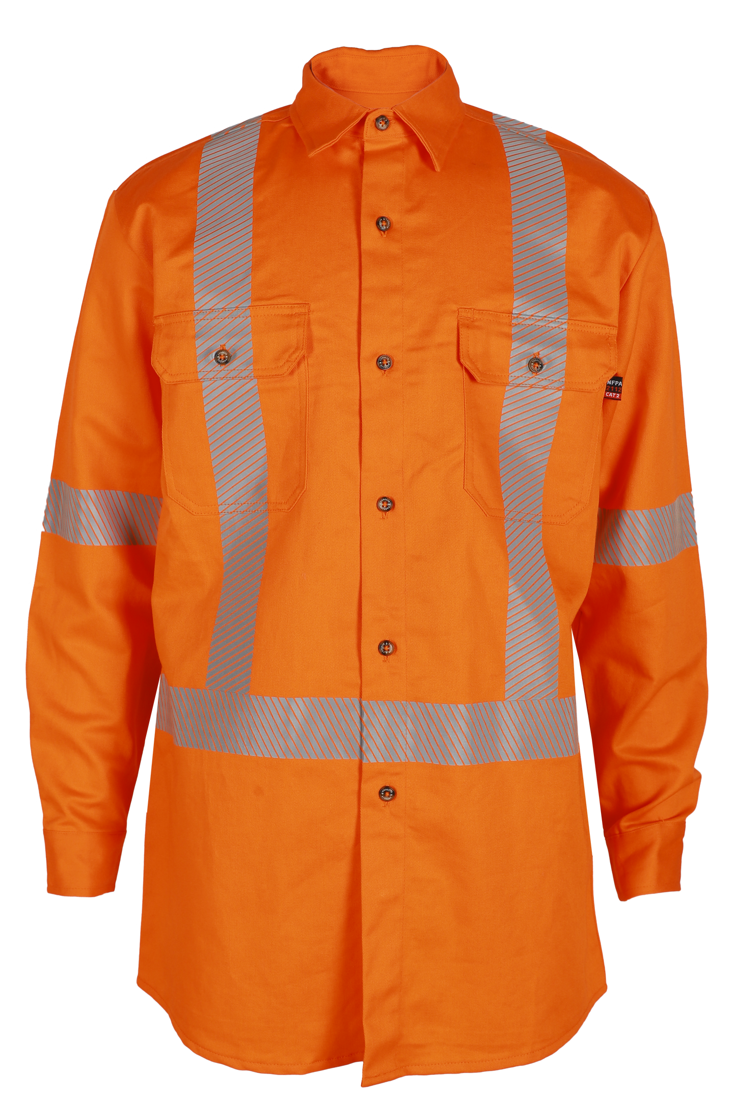 Men's FR Button Orange Shirt With Taping