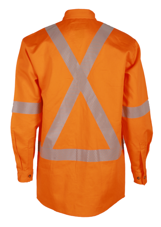Men's FR Button Orange Shirt With Taping