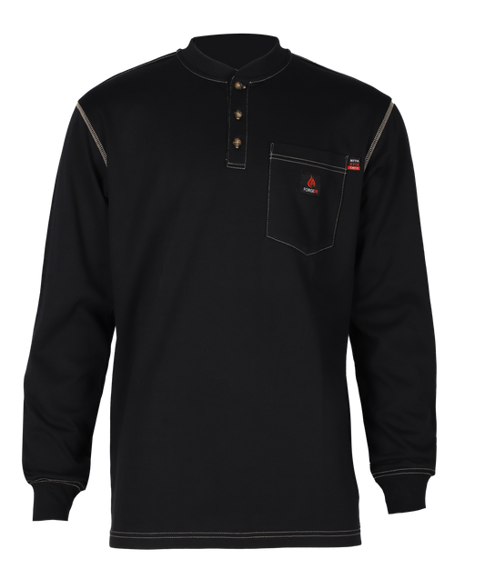 Forge Fr Men's Black Contrast Stitch Henley Neck Long Sleeve T-shirt