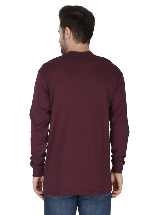 Forge Fr Men's Burgundy Henley Neck Long Sleeve T-shirt