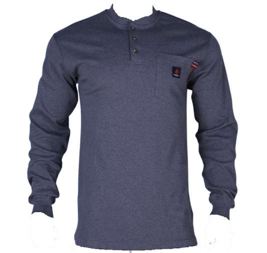 Forge Fr Men's Charcoal Grey Henley Neck Long Sleeve T-shirt