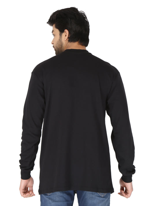 Forge Fr Men's Henley Neck Long Sleeve Black T-shirt