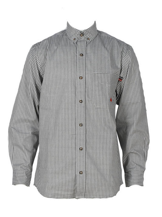 FORGE FR MEN'S Grey Dotted PLAID LONG SLEEVE BUTTON SHIRT