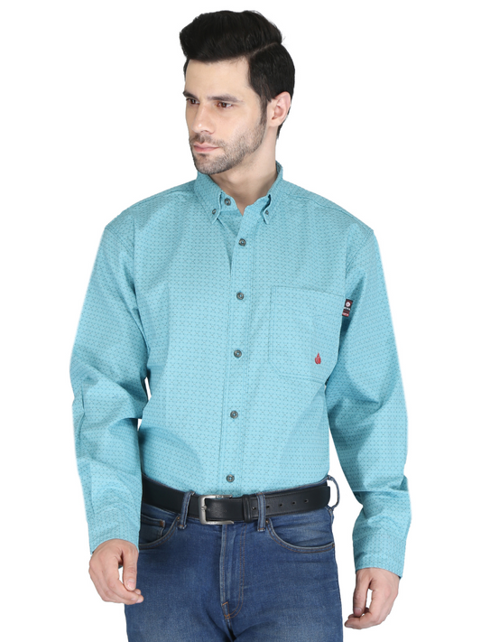 FORGE FR MEN'S Aqua Blue PLAID LONG SLEEVE SNAPS SHIRT