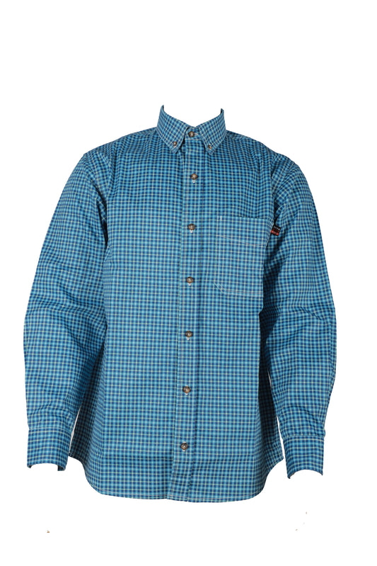 FORGE FR MEN'S Aqua Blue PLAID LONG SLEEVE BUTTON SHIRT