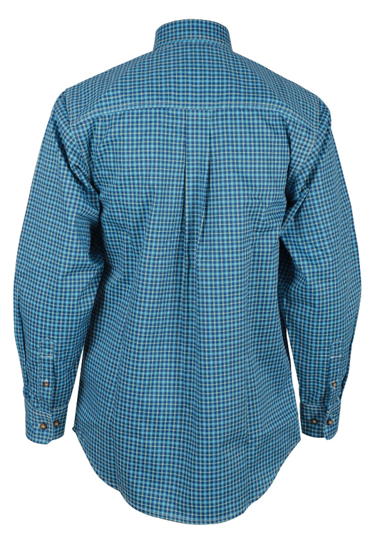 FORGE FR MEN'S Aqua Blue PLAID LONG SLEEVE BUTTON SHIRT
