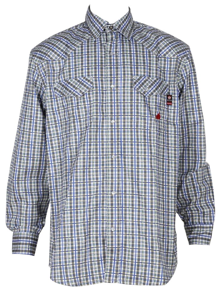 FORGE FR MEN'S Black Blue PLAID LONG SLEEVE SNAPS SHIRT