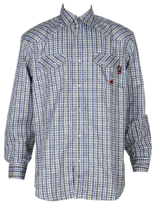 FORGE FR MEN'S Black Blue PLAID LONG SLEEVE SNAPS SHIRT