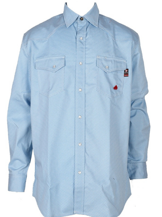 FORGE FR MEN'S Light Blue Printed PLAID LONG SLEEVE SNAPS SHIRT