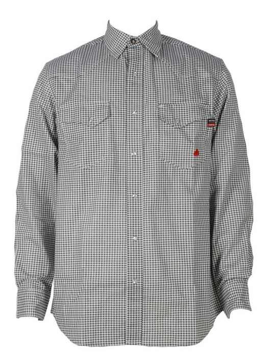 FORGE FR MEN'S Grey Dotted PLAID LONG SLEEVE SNAPS SHIRT