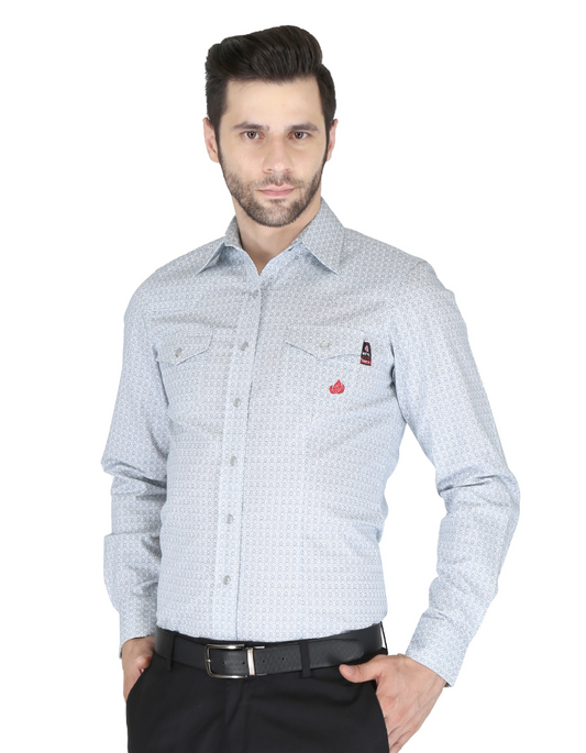 FORGE FR MEN'S Light blue PLAID LONG SLEEVE SNAPS SHIRT