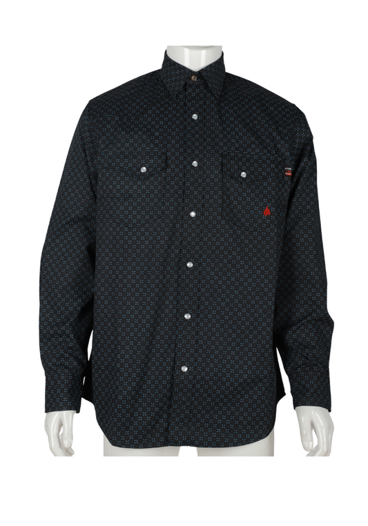 FORGE FR MEN'S Navy Blue PLAID LONG SLEEVE SNAPS SHIRT