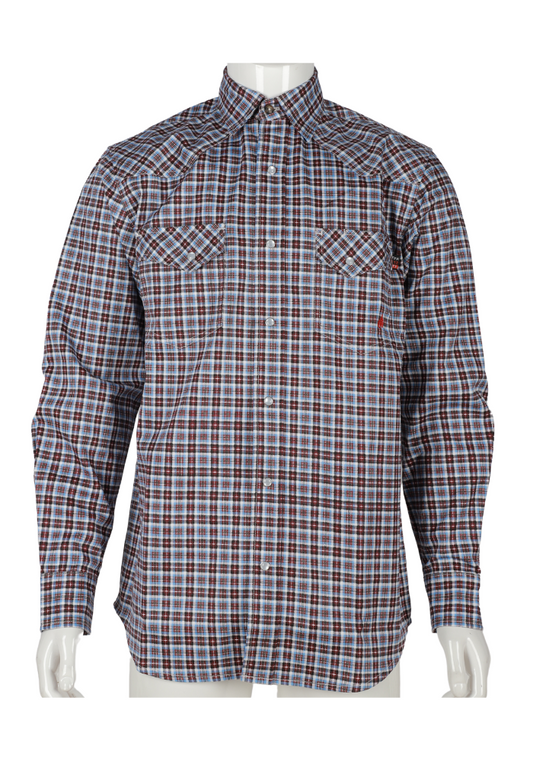 FORGE FR MEN'S Blue Double Pocket PLAID LONG SLEEVE SNAPS SHIRT
