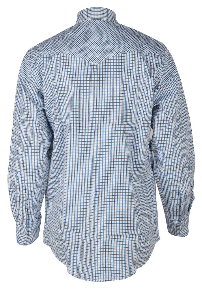 FORGE FR MEN'S Light Blue Double Pocket PLAID LONG SLEEVE SNAPS SHIRT