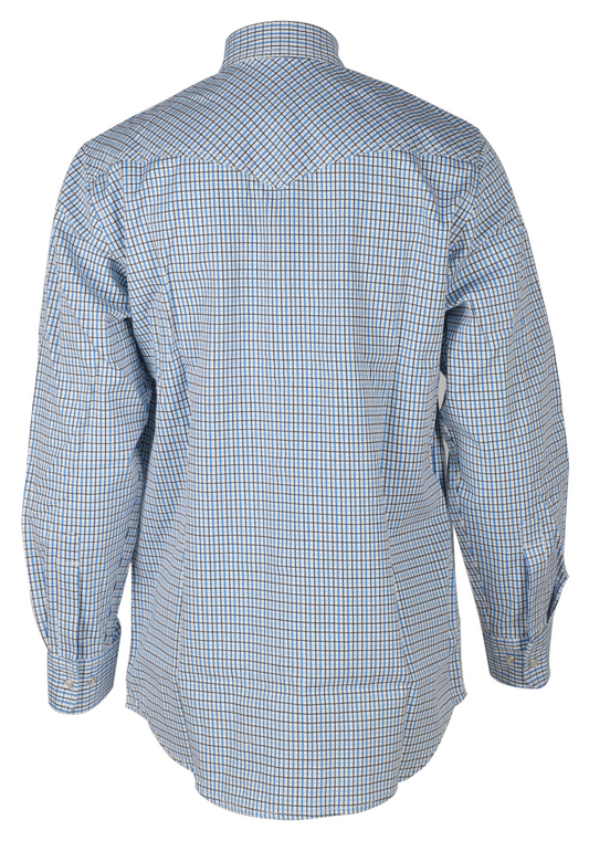 FORGE FR MEN'S Light Blue Double Pocket PLAID LONG SLEEVE SNAPS SHIRT