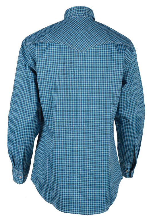 FORGE FR MEN'S Blue Double Pockets PLAID LONG SLEEVE SNAPS SHIRT
