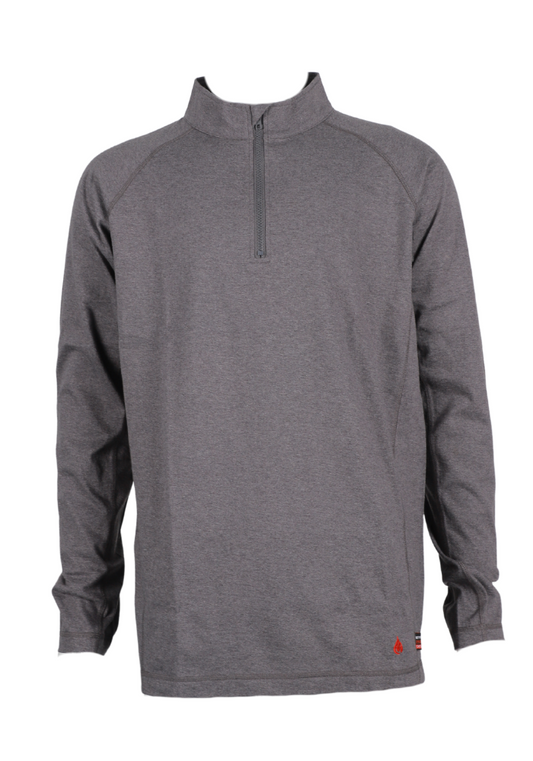Forge FR men's charcoal grey 1/4 zip tee, made of cotton and spandex, designed for durability and freedom of movement.