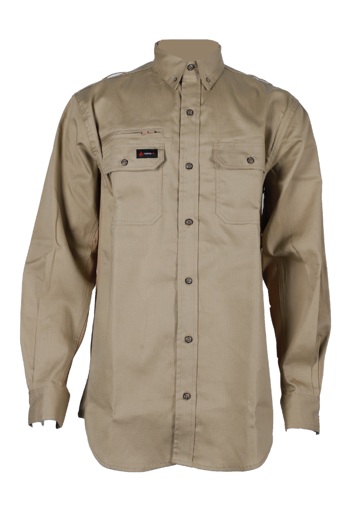 FORGE FR MEN'S KHAKI RIPSTOP VENT BUTTON SHIRT