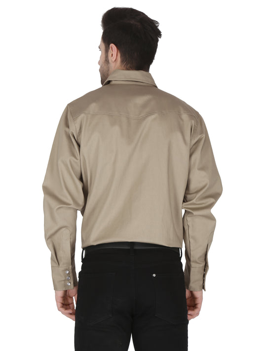 Forge Fr Men's Solid Khaki Long Sleeve Shirt