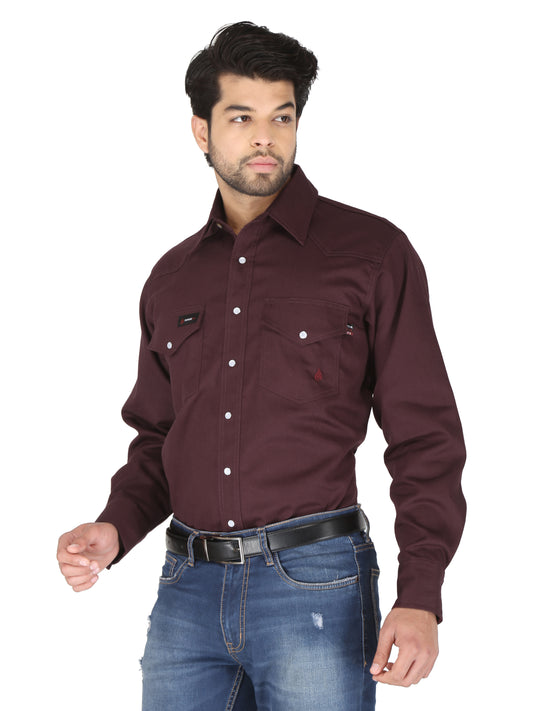 Forge Fr Men's Solid Long Sleeve Burgundy Shirt