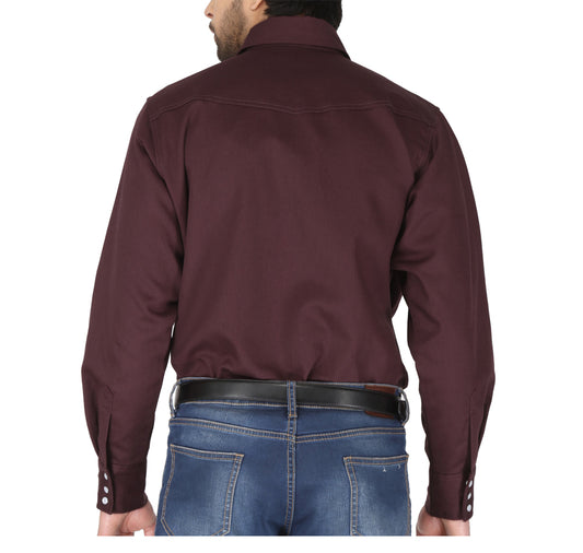 Forge Fr Men's Solid Long Sleeve Burgundy Shirt
