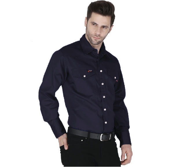 Forge Fr Men's Solid Navy Long Sleeve Shirt