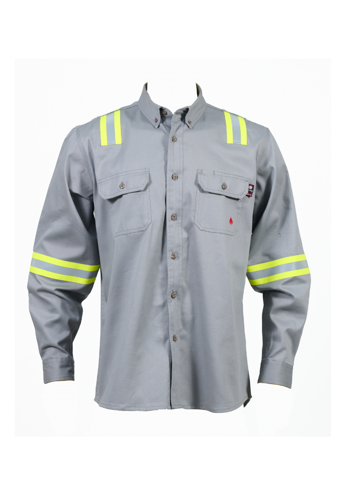 Forge FR Men's Light Grey Button Solid Taping Shirt