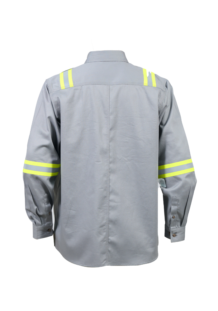 Forge FR Men's Light Grey Button Solid Taping Shirt