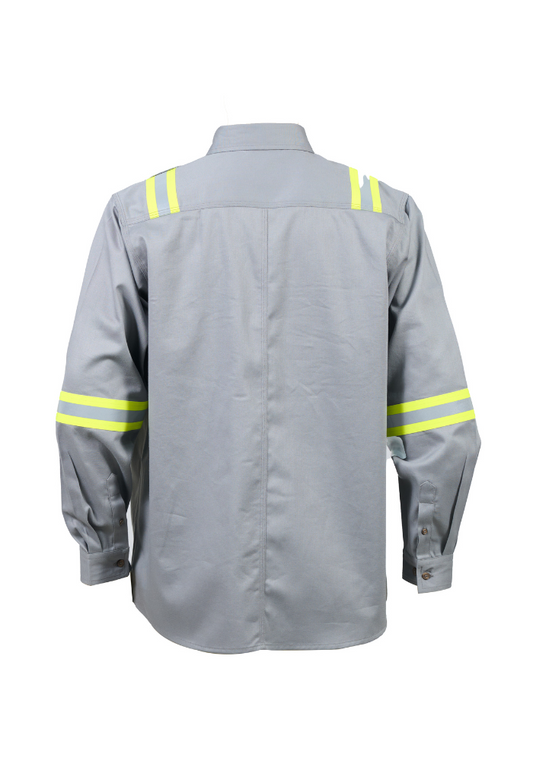 Forge FR Men's Light Grey Button Solid Taping Shirt