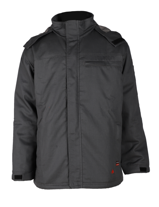 Forge Fr 	Me's Charcoal Grey Ripstop Insulated Jacket With Hood