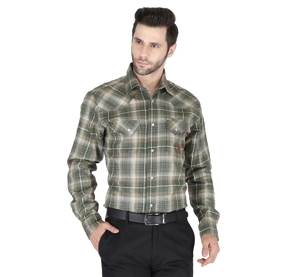 Forge Fr Men's Sage Green Plaid Printed Long Sleeve Shirt