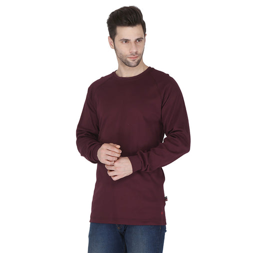 Forge Fr Men's Burgundy Crew Neck Long Sleeve T-shirt