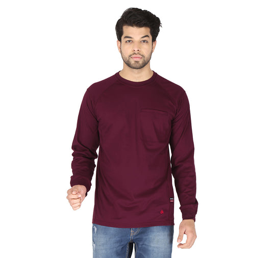 Forge Fr Men's Burgundy Crew Neck Light Weight Long Sleeve T-shirt
