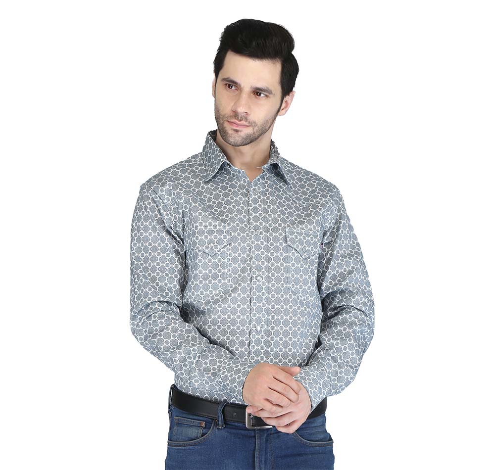 Forge Fr Men's Light Grey Printed Long Sleeve Shirt