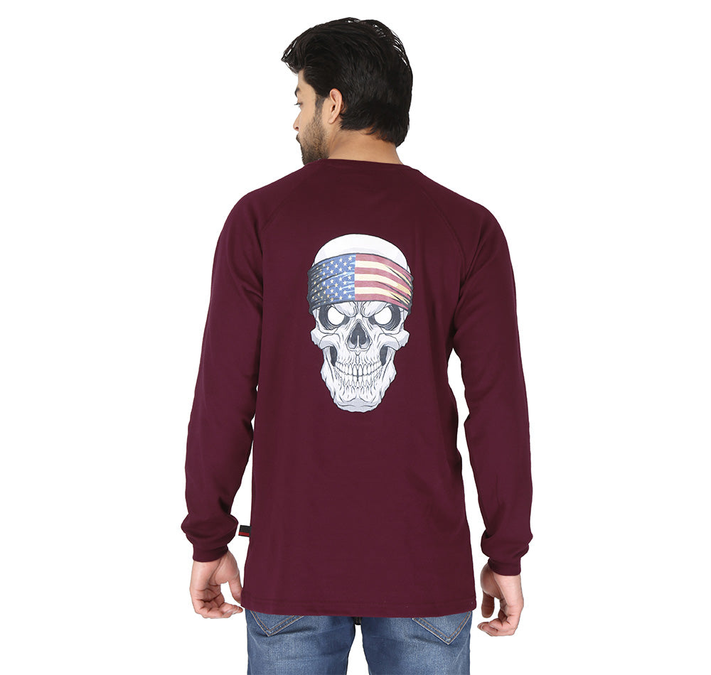 Forge Fr Men's Skull Print Burgundy Long Sleeve T-shirt