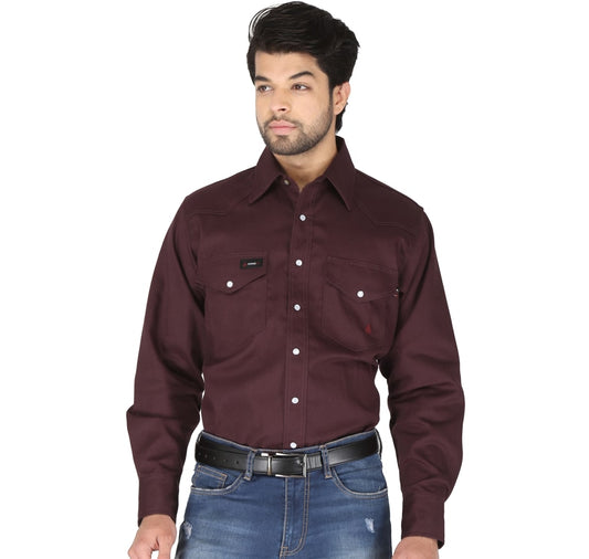 Forge Fr Men's Solid Burgundy Long Sleeve Shirt