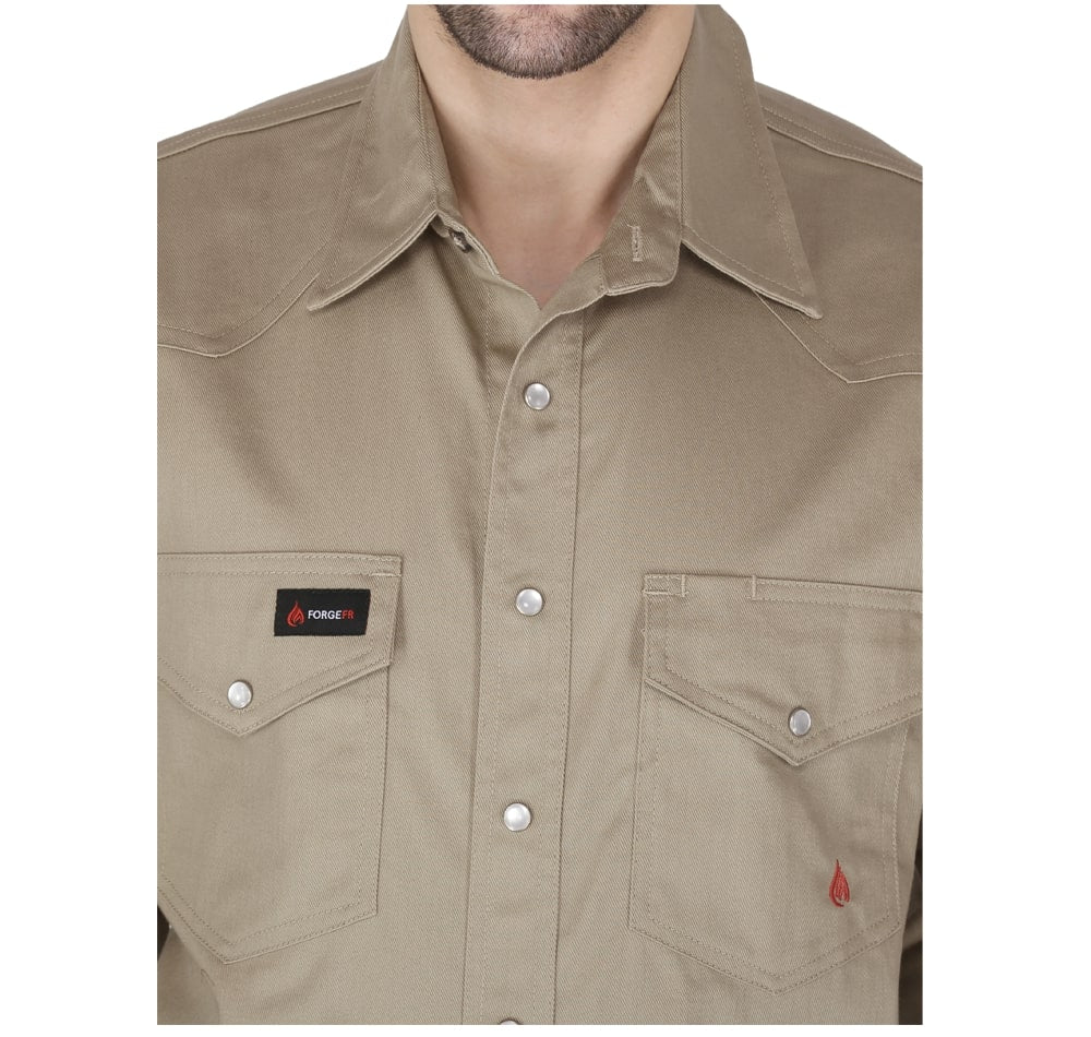 Forge Fr Men's Solid Khaki Long Sleeve Shirt