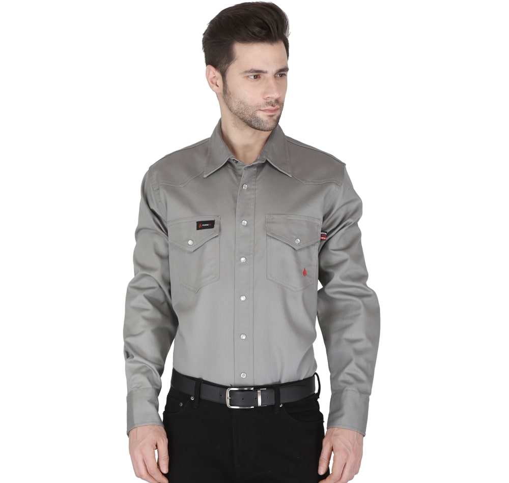 Forge Fr Men's Solid Light Grey Long Sleeve Shirt