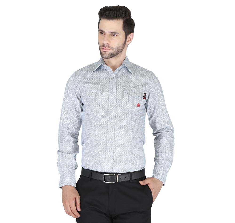 Forge Fr Men's Hawkes Blue Printed Long Sleeve Shirt