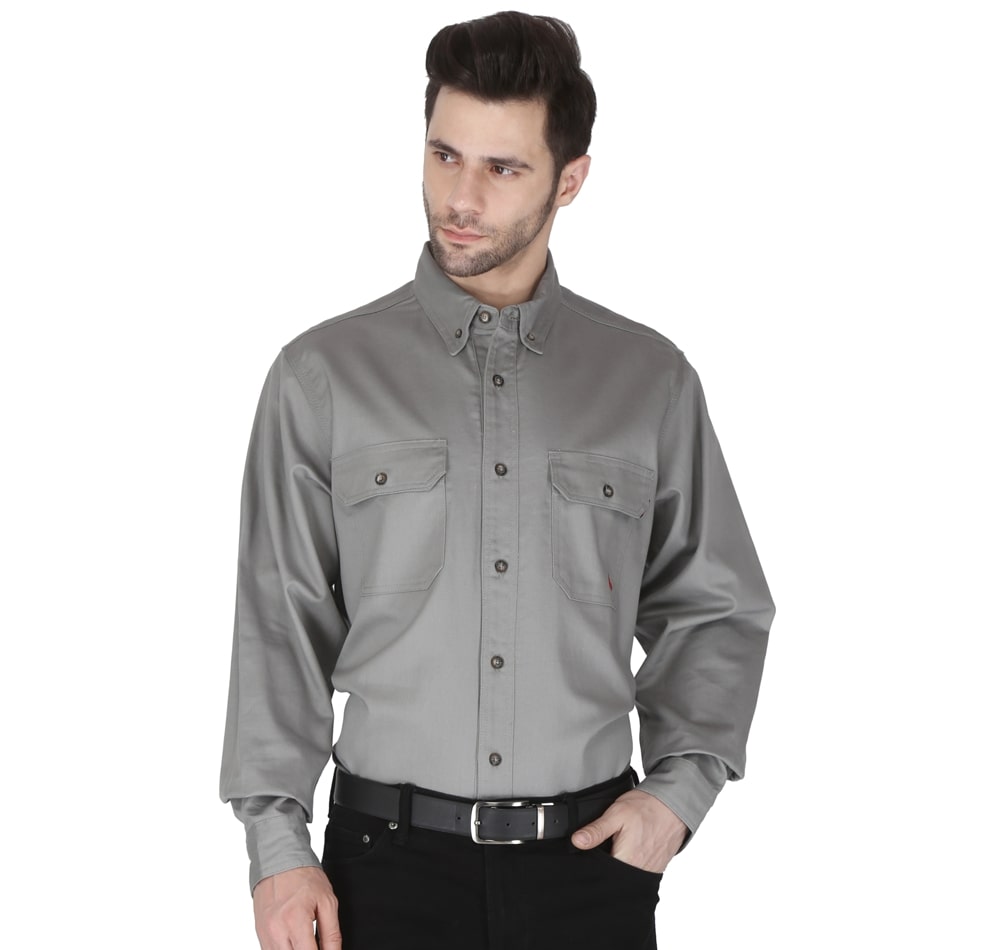 Forge Fr Men's Light Grey Button Long Sleeve Shirt