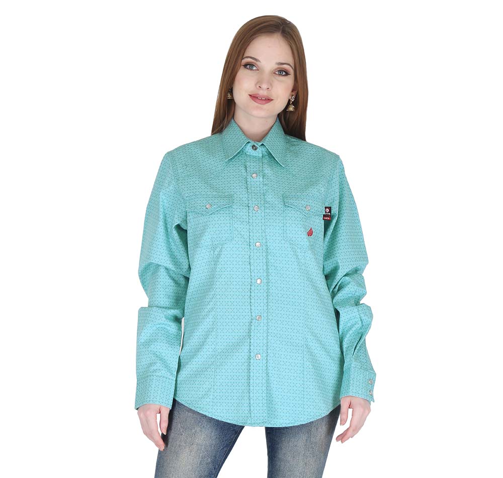 Forge Fr Women's Cyan Printed Long Sleeve Shirt