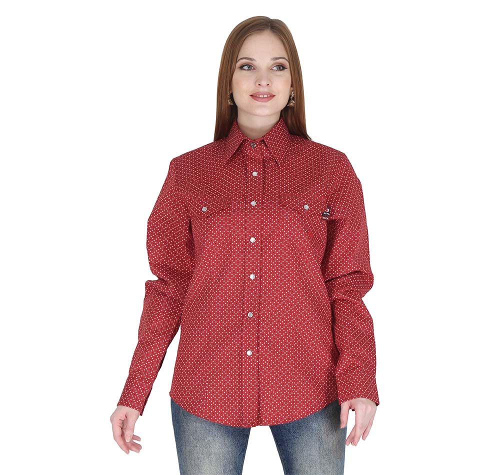 Forge Fr Women's Red Printed Long Sleeve Shirt