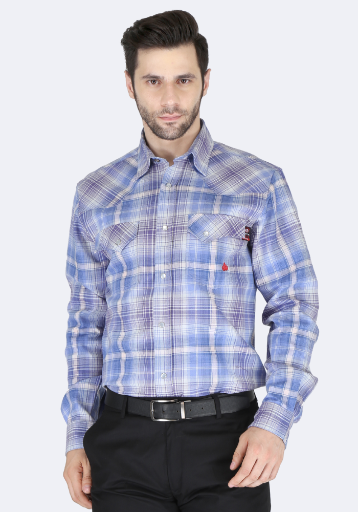 Forge Fr Men's Light Blue Plaid Printed Long Sleeve Shirt