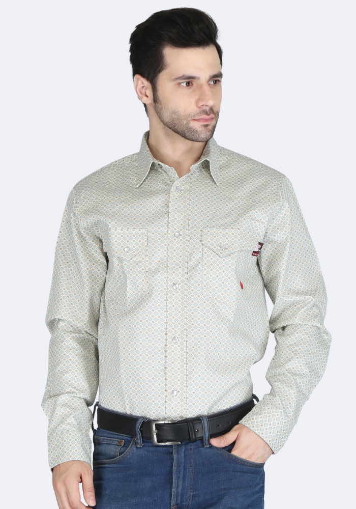Forge Fr Men's Off White Printed Long Sleeve Shirt