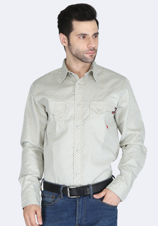 Forge Fr Men's Off White Printed Long Sleeve Shirt