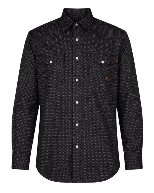 FORGE FR MEN'S Black Double Pocket PLAID LONG SLEEVE SNAPS SHIRT