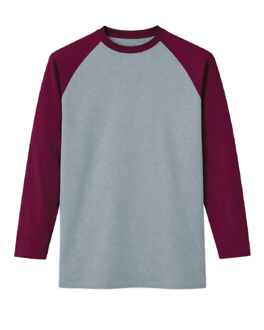 Forge Fr Men's Grey & Burgundy Baseball Long Sleeve T-shirt