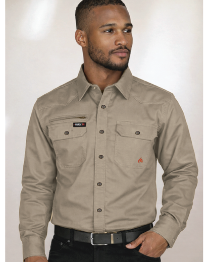FORGE FR MEN'S KHAKI RIPSTOP VENT BUTTON SHIRT
